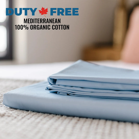 OVERSTOCK Sateen White Duvet Cover + Blue Pillow Cases