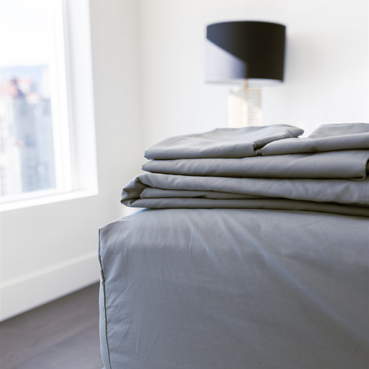 OVERSTOCK WHITESALE Percale Deluxe Sheet Set (Grey/White)