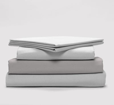 Our bedroom sets include a duvet cover, fitted sheet, flat sheet, and 2 pillowcases made of 100% long staple cotton