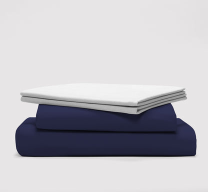 OVERSTOCK Percale 300 Deluxe Sheet Set (Navy/White)