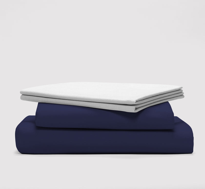 OVERSTOCK WHITESALE Percale Deluxe Sheet Set (Navy/White)